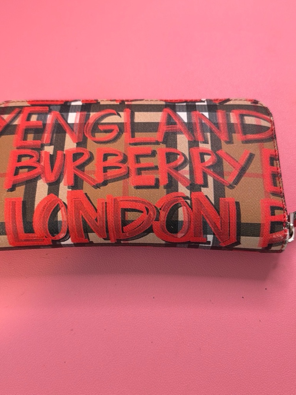 Burberry Red Graffiti Check Zip Wallet